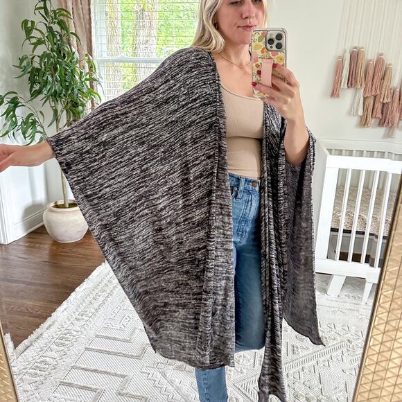 Maruca Novelo Open Front Kimono Duster Cardigan Heathered Black - Picture 3 of 7